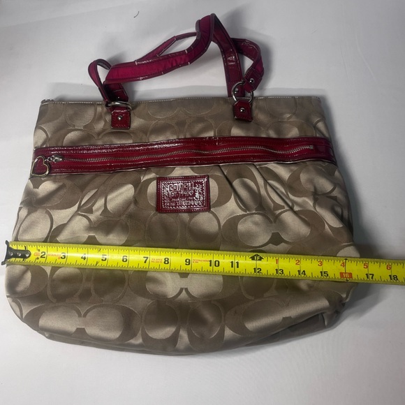 Y2K Authentic Coach Daisy Signature Tote Bag Brown Red Trim #H1257 -F20026 - Picture 11 of 15
